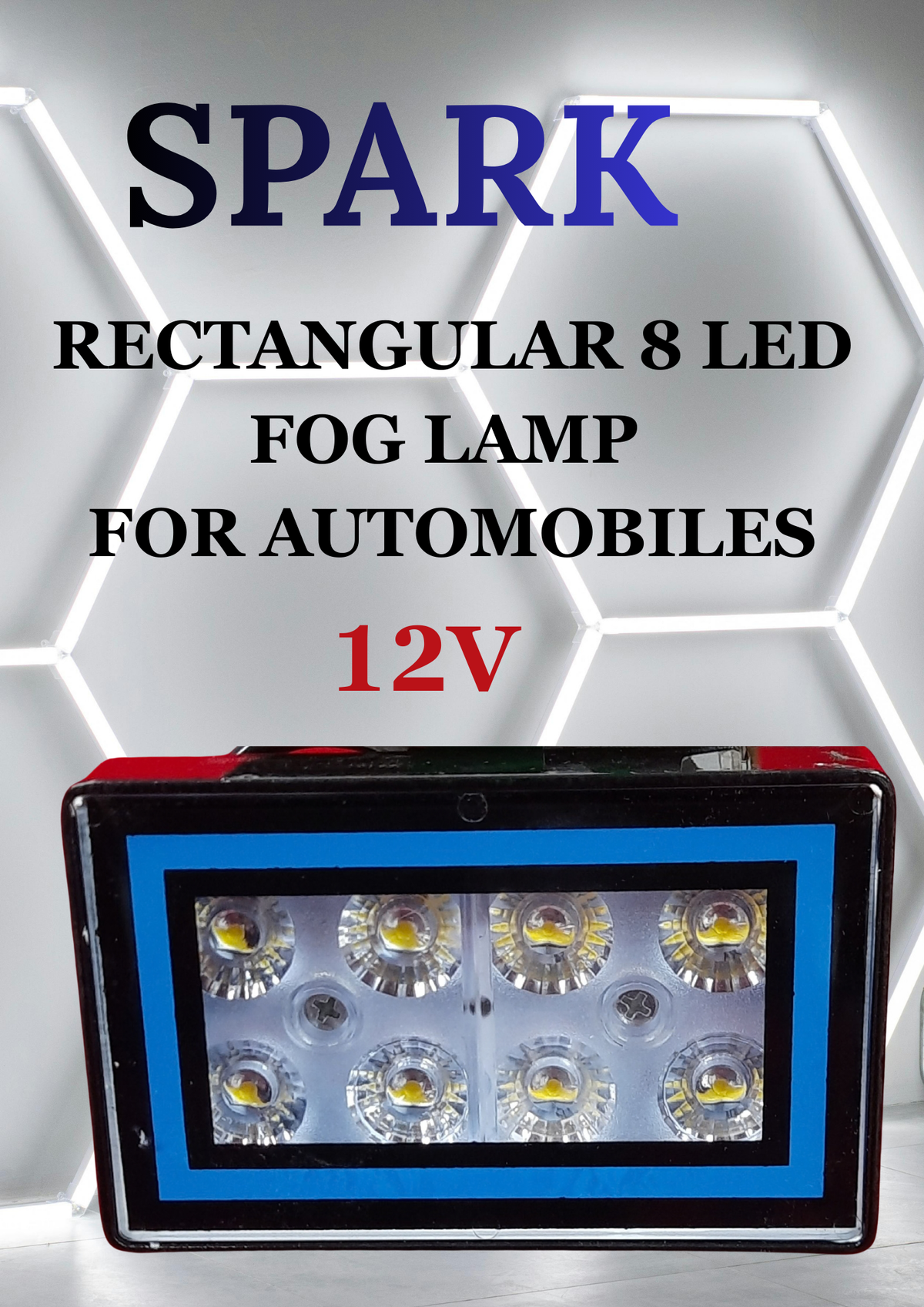 SPARK RECTANGULAR 8 LED FOG LAMP 12V (WHITE)