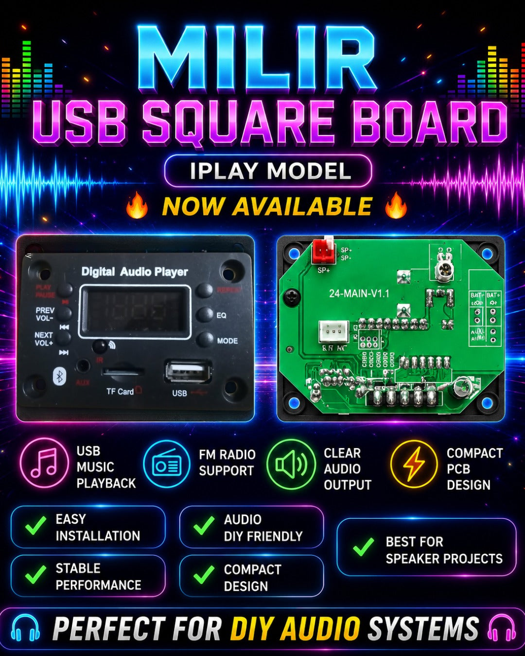 MILIR SQUARE USB BOARD