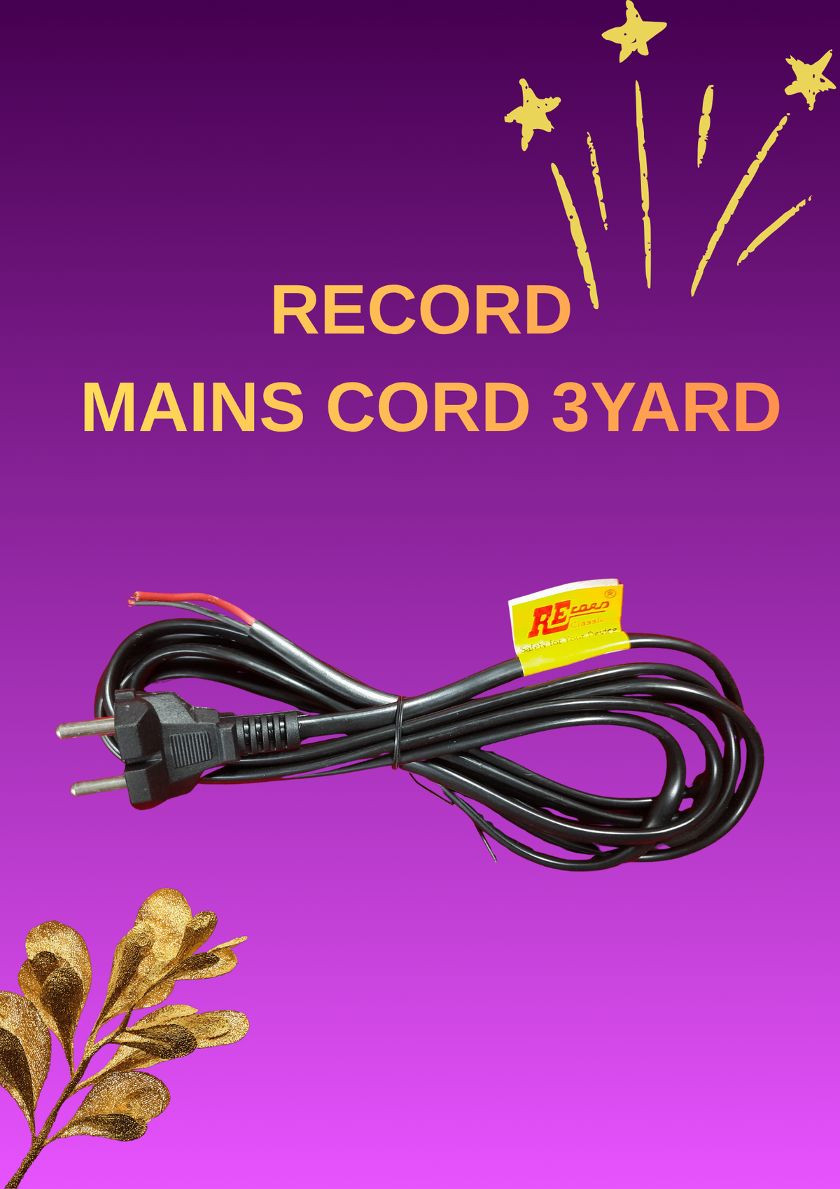 RECORD MAINS CORD 3YARD